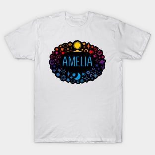 Amelia name surrounded by space T-Shirt